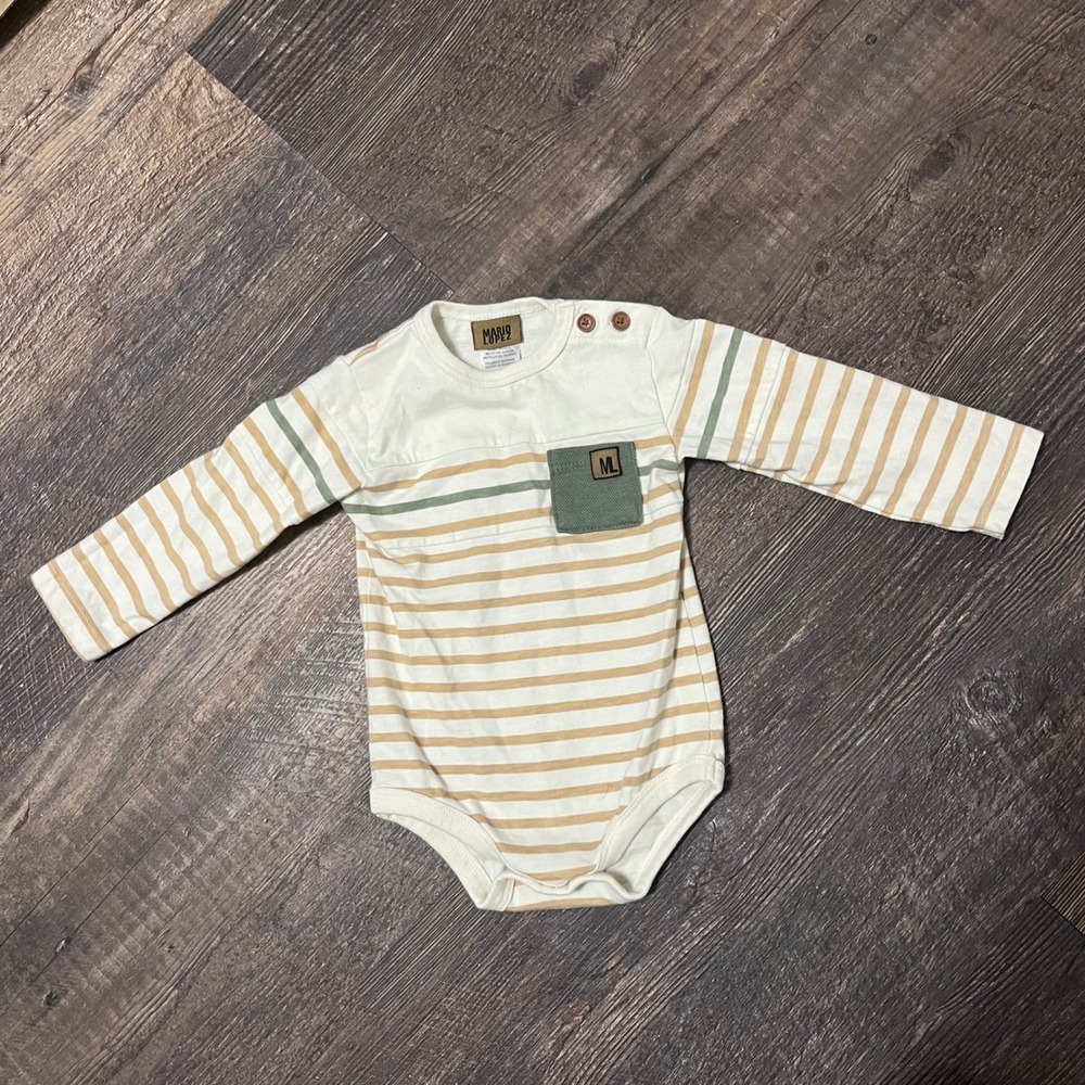 Mario Lopez Striped Bodysuit Long Sleeve Pocket Detail 12M